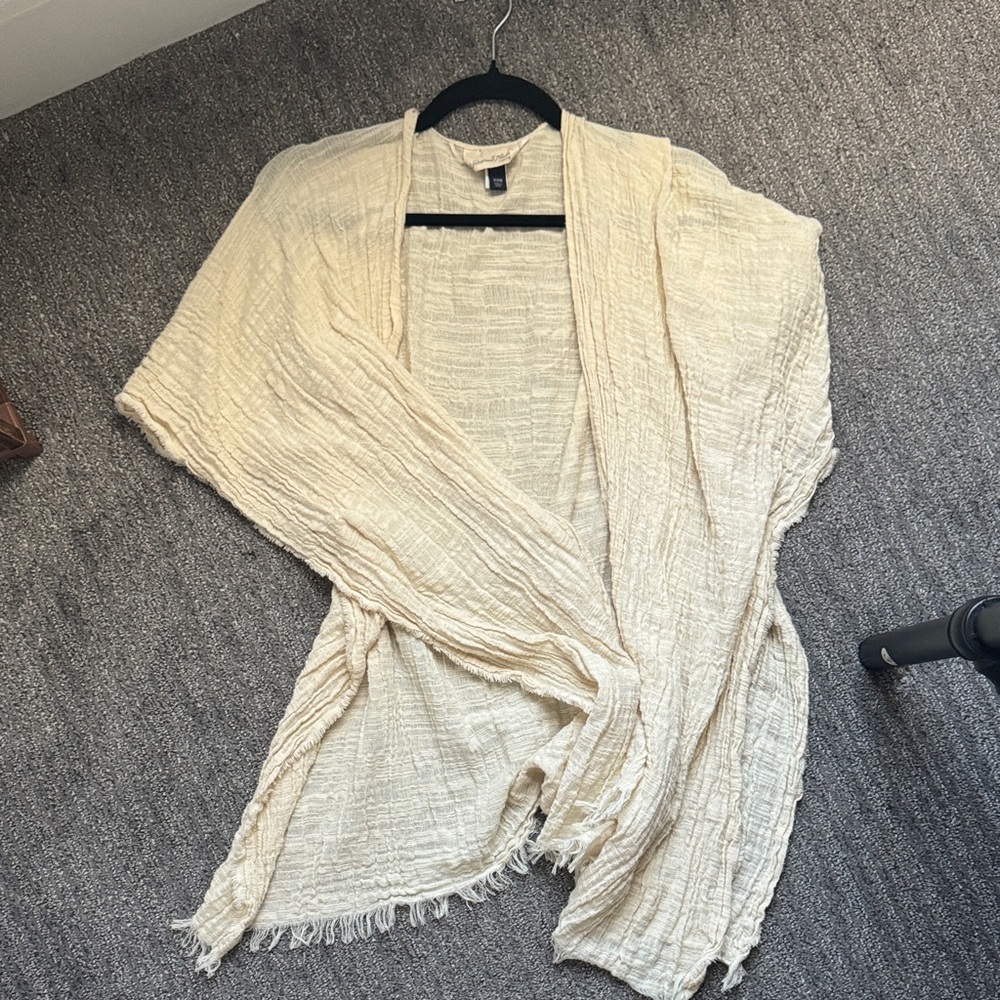 Cream Textured Open Front Cardigan